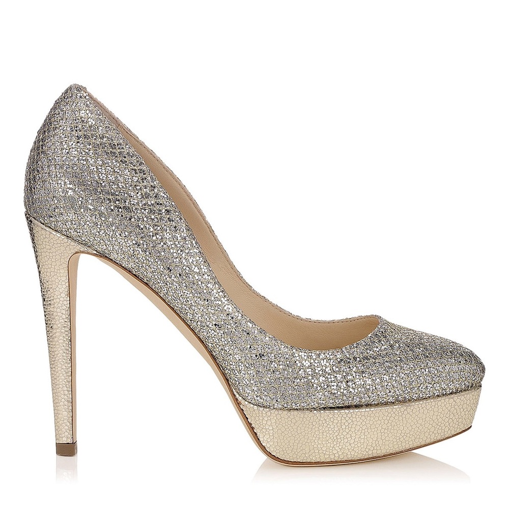 Jimmy Choo Alex Champagne Silver Platform Pumps